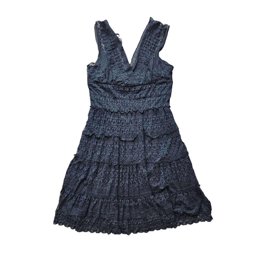 Max Studio Black Lace Tiered Sleeveless V-Neck Cocktail Dress Size L
